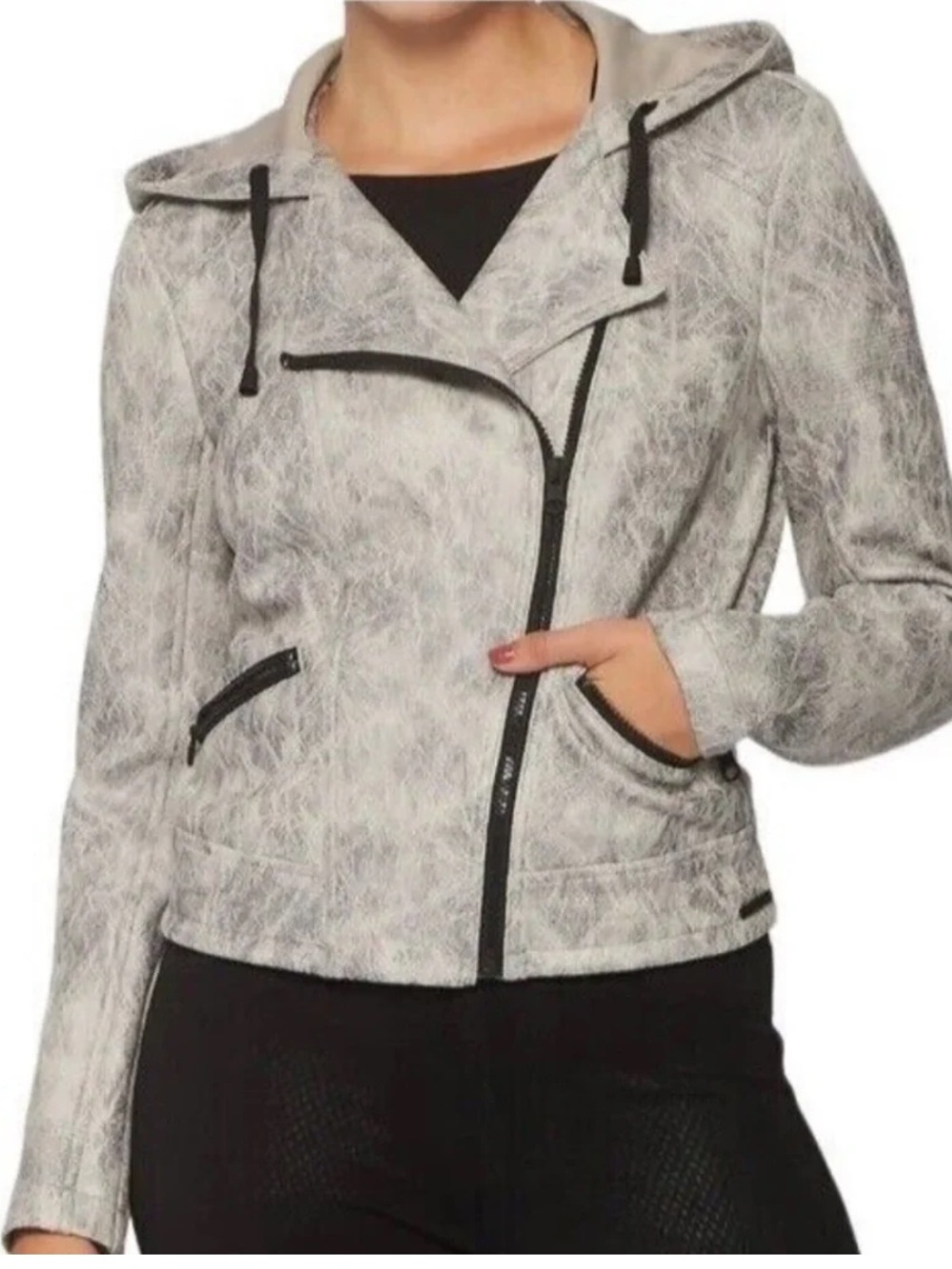 Blanc Noir Hooded Moto Jacket - S